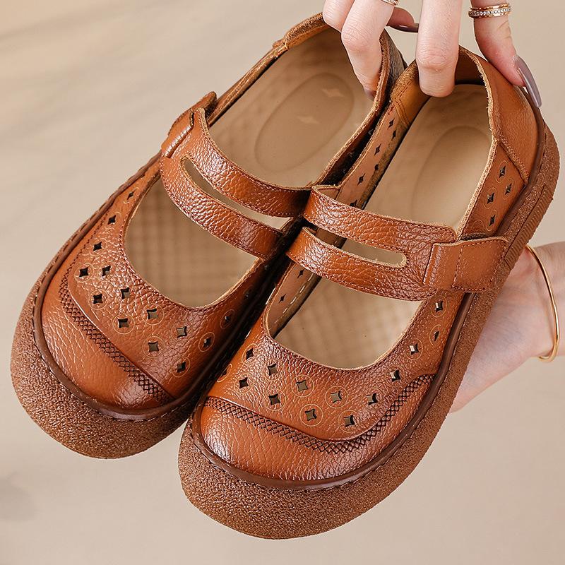 

Новые ортопедические сандалии из натуральной кожи для женщин, летние туфли-лодочки с перфорацией, обувь для пожилых женщин, лоферы Мэри Джейн с ремешком, слипоны-мокасины 39 коричневый