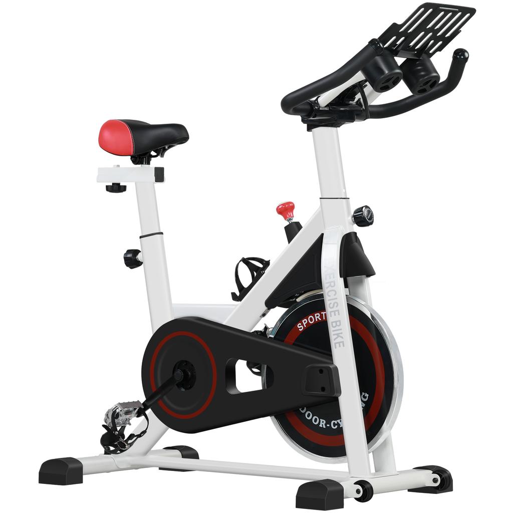 Exercise Bike, 8kg Flywheel Stationary Bike Indoor Cycling Machine with Adjustable Resistance Seat Handlebar, White