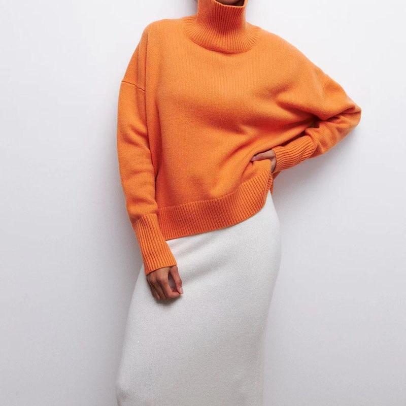 Maglione da Donna Casual a Maglia Larga Girocollo Manica Lunga Tinta Unita Pullover Morbido Caldo Lavorato a Maglia per Autunno Inverno Uso Quotidiano