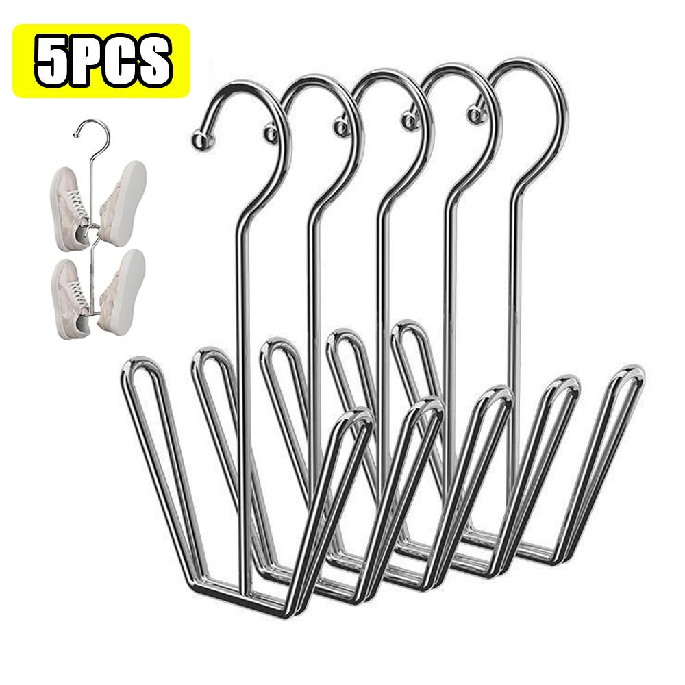 

Multi-Functional Shoe Rack with Double Hook Design Stainless Steel Hanging Shoe Organizer Shoe Drying Rack Laundry Accessories