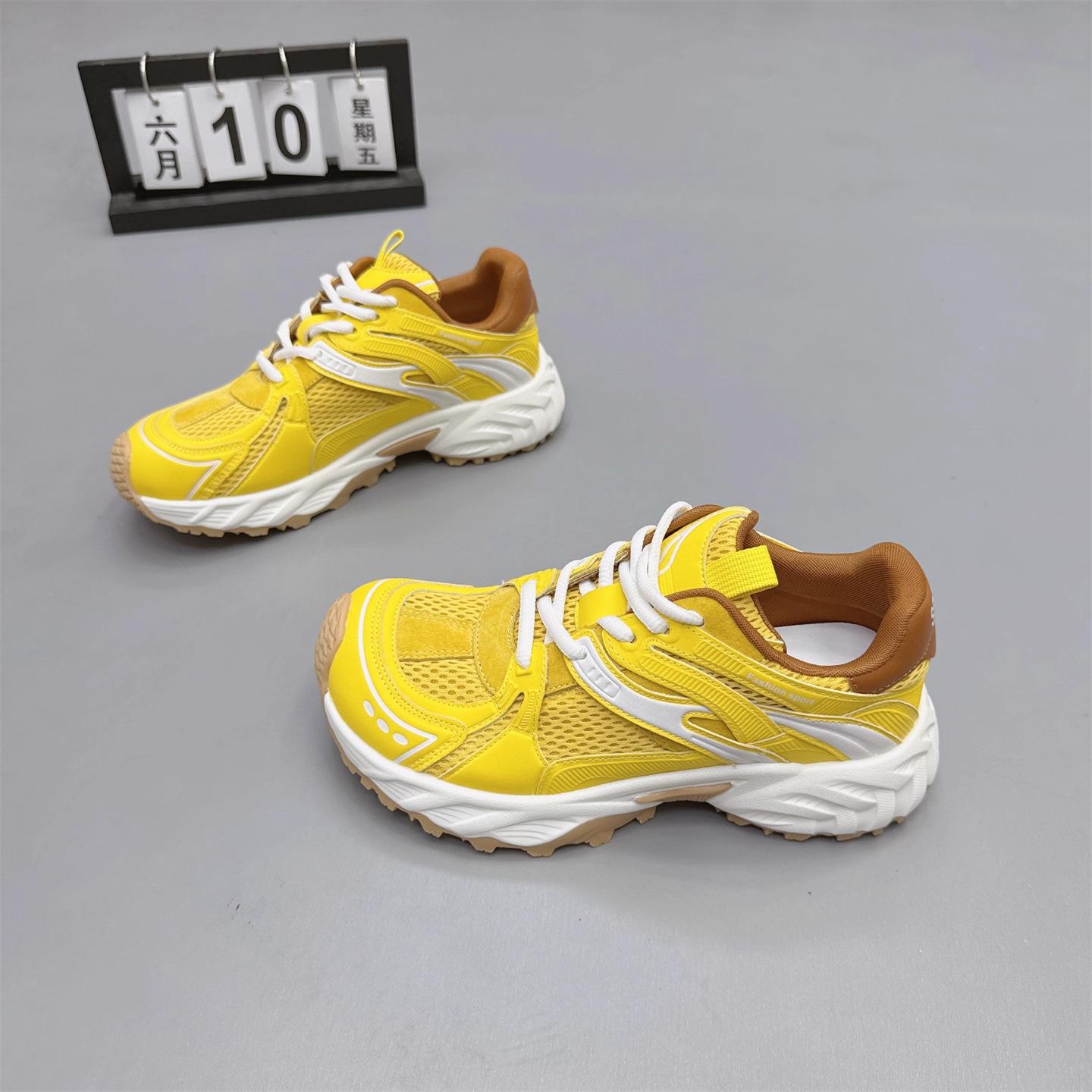 

Genuine leather women s shoes 2025 summer new Korean version platform mesh dad shoes versatile breathable sports running shoes casual shoes 40 жёлтый