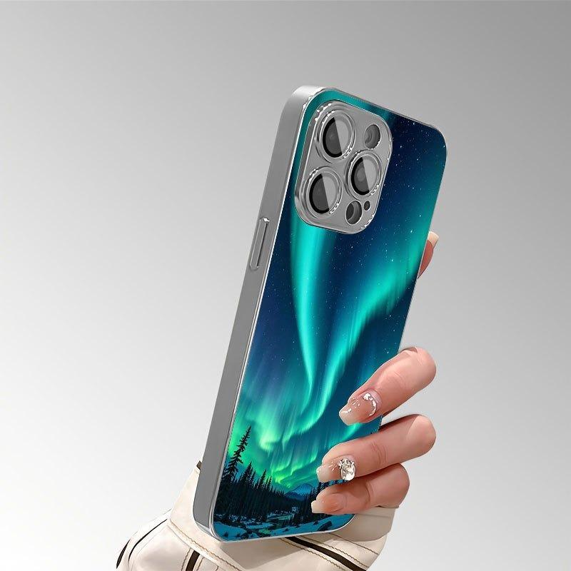 Snow Forest Night Sky Tempered Glass Phone Case For iPhone 17 Pro Max 16 15 14 13 12 11 Pro Plus 17 Air Electroplate Cover