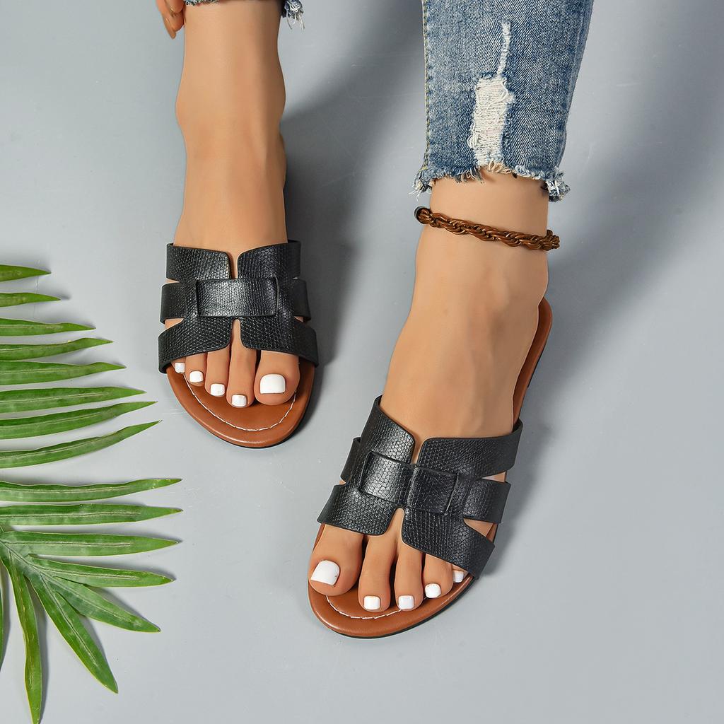 Women's Summer Fashion Slip-On Flat Sandals Minimalist Open Toe Slides Casual Outdoor Slipper