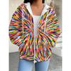 Damen Kapuzenpullover mit Reißverschluss, 3D-Druck, lange Ärmel, lässiger Sportstil
