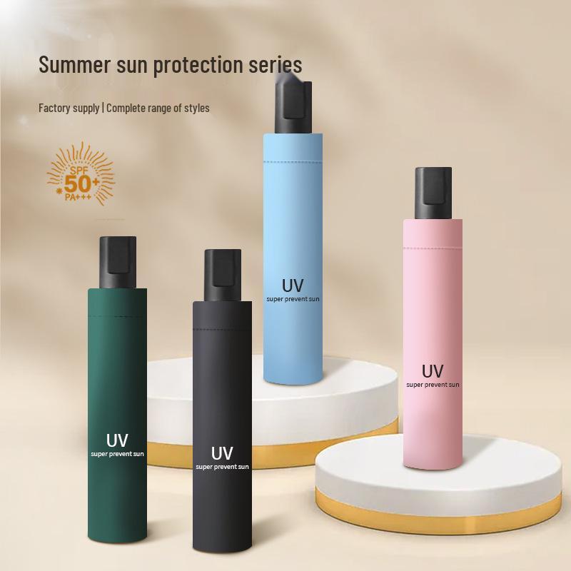 Triple-Fold Forest-Style Umbrella with 8 Ribs, Thick Black Coating for Sun Protection & Rain Shade