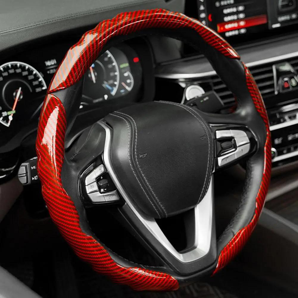 

Universal Carbon Fiber Steering Wheel Cover All-Season Ultra Grip Car Accessory Lightweight Gloss High Design Anti-Slip Thi K8X4 красный
