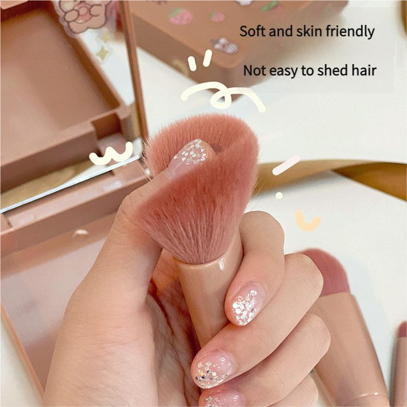 Kompaktes Reise-Make-up-Pinselset, 5 Teile, Tragbare Make-up-Essentials mit Synthetikfaser-Borsten und Spiegel-Etui, Weich im Griff