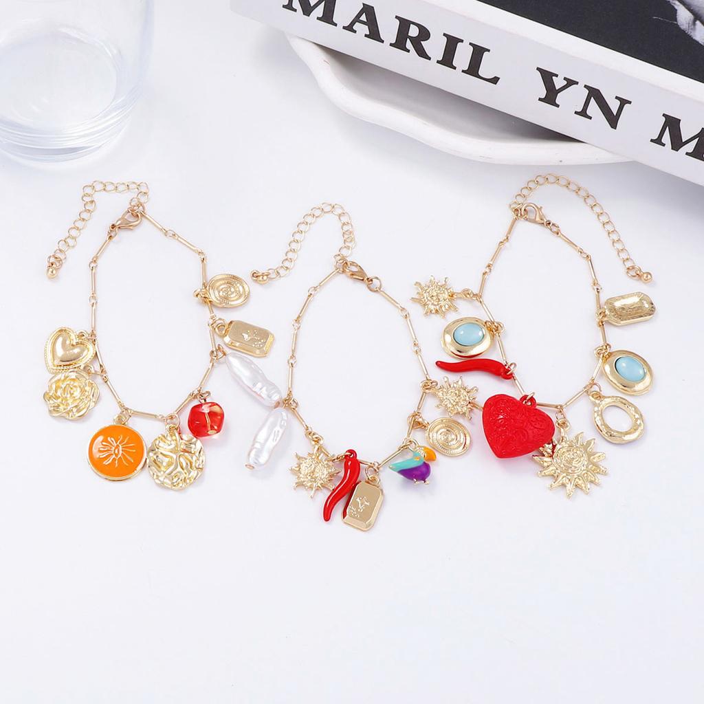 Trend light luxury high-end design sense multi-layer stacking alloy sunflower geometric pearl pendant women's bracelet