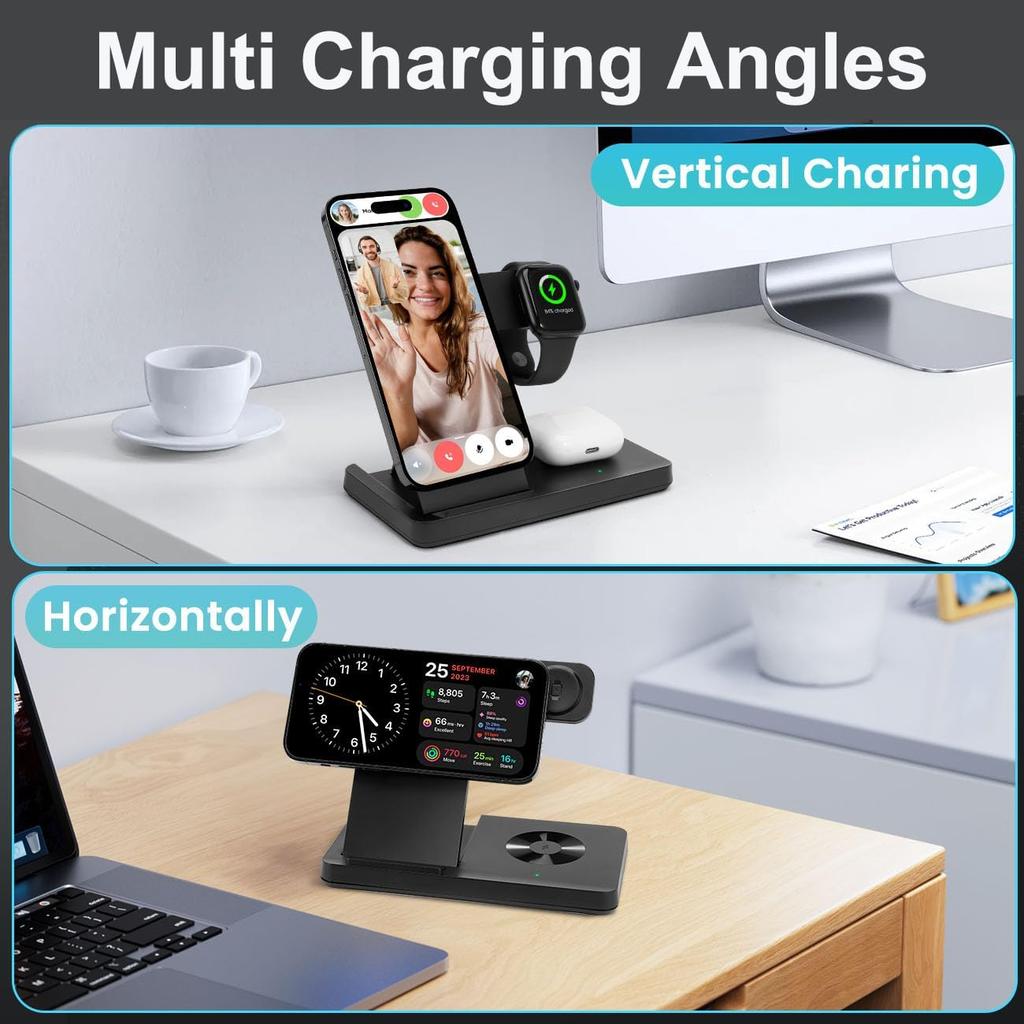 Magnetic 3 in 1 Wireless Charging Station for Magsafe iPhone 12-17 Series, Charging Station for Multiple Devices, Mag-Safe Wireless Charger Stand for
