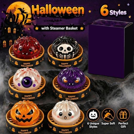 Halloween Party Favors 1/6Pcs Dumpling Stress Relief Toy, Devil Pumpkin Eyeball Skeleton Squeeze Gadget Anxiety Reduction Dough Bun Fidget Toy