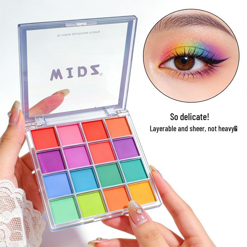 Fairy 16-Color Eyeshadow Palette: Creative Shimmer & Matte Makeup, European & American Style, Blue Dazzling Shades.