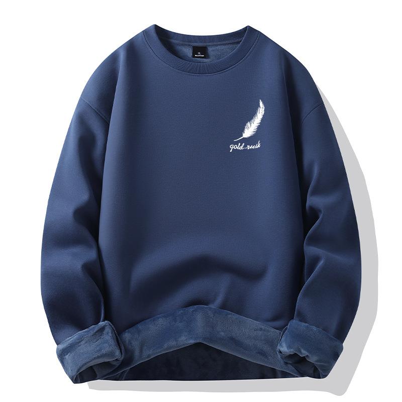 Padded Hooded Sweater Men's Autumn and Winter New Cotton Loose Feather Print Fashion Jacket