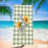 Green Gingham Beach Towel - Super Absorbent Quick Dry Microfiber With Sunflower Bouquet, Soft Sand-Free Blanket For Picnic