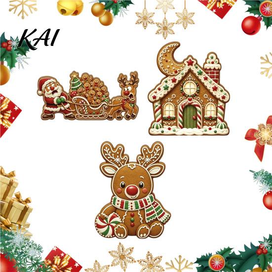Christmas Party Supplies 3Pcs Gingerbread House/Elk/Santa Claus Ornaments, Tiered Tray Decor, Holiday Desktop Decorations Rustic Wooden Figurines for