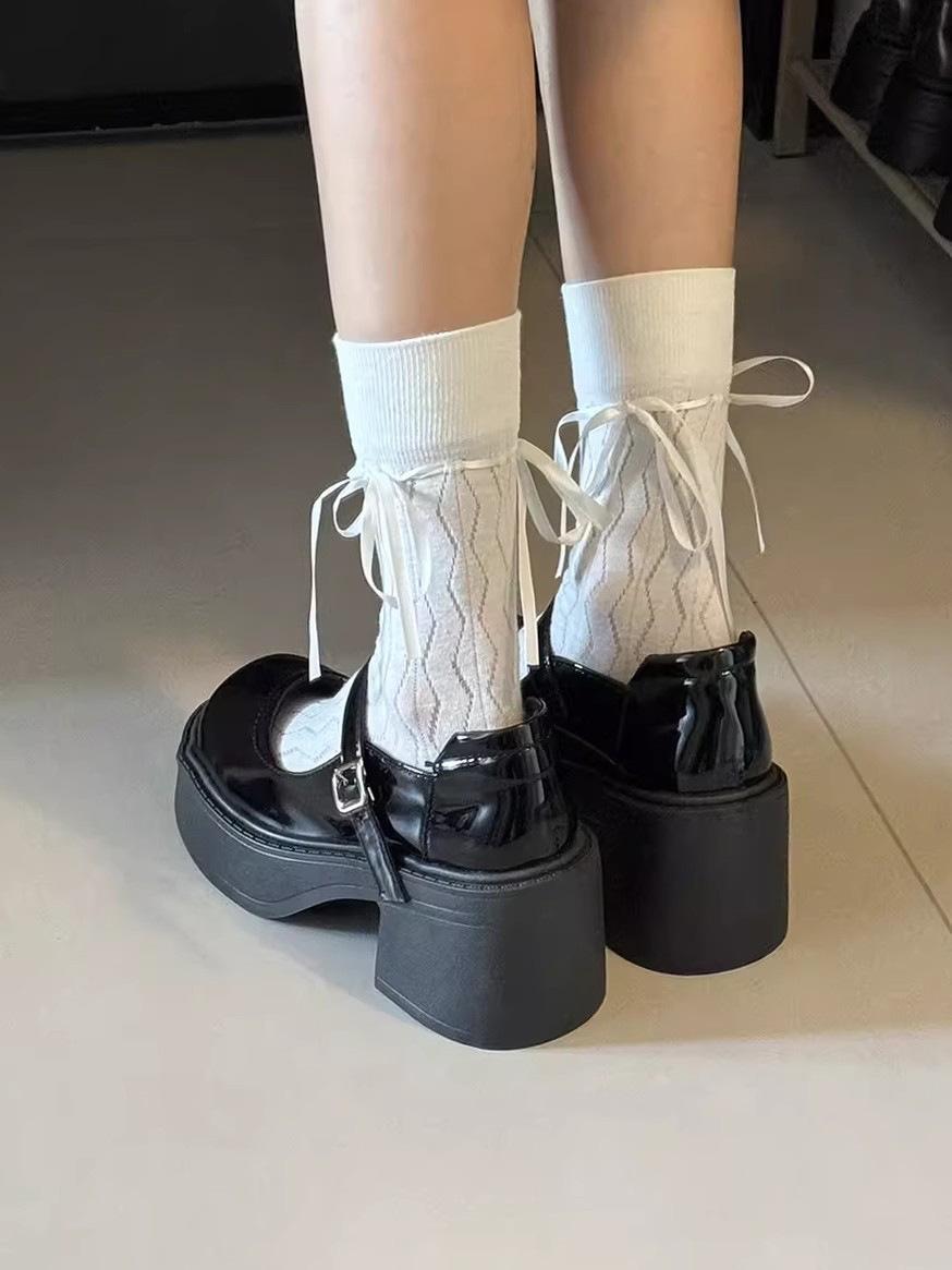 

Black thick heel platform small leather shoes women s autumn new heightening Mary Jane shoes high heels 35 чорний