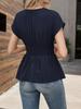 Spring/Summer Women's V-Neck Waist-Cinching Raglan Sleeve Pleated Hem Top