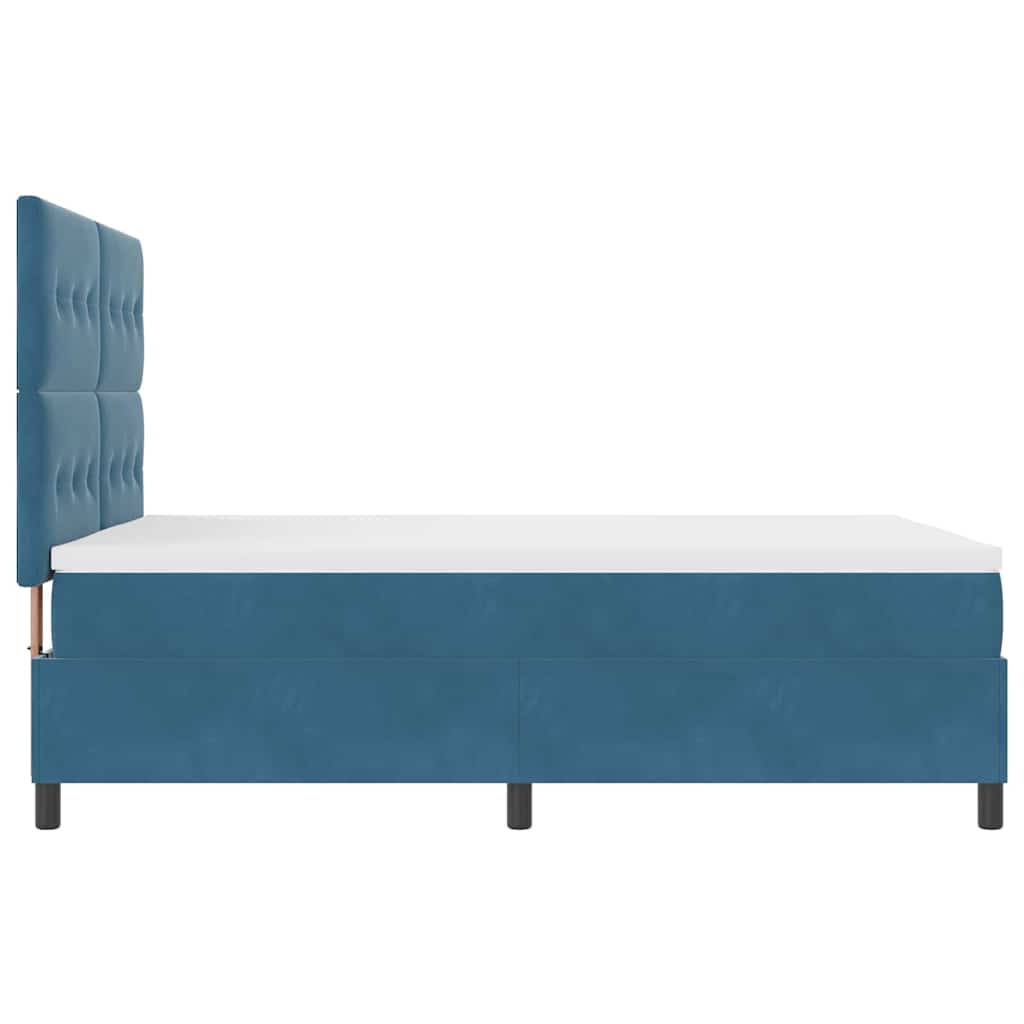 LED Box Spring Bed with Mattress Dark Blue 140 x 190 cm Velvet