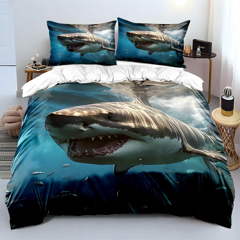 Shark swimming with open jaws Print Soft Comfortable Duvet Cover Bedding Set Included 1*Duvet Cover 2*Pillowcases Luxury gifts