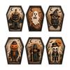 Unique Halloween Gifts for Friends Coffin-Shape Wooden Sign Decor, Pumpkin Skeleton Ghost Owl Desktop Statue Decor Patterns, Spooky Tabletop Ornament