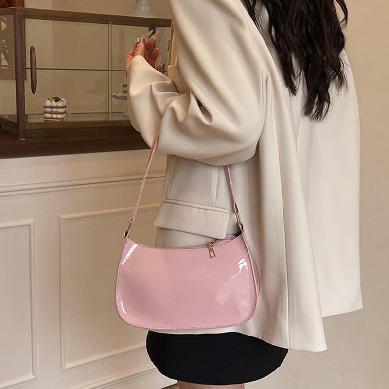 Women's Patent Leather Handbag Versatile Fashion Shoulder Casual Commuting Bags Girl Brand Designer Zipper Handbag