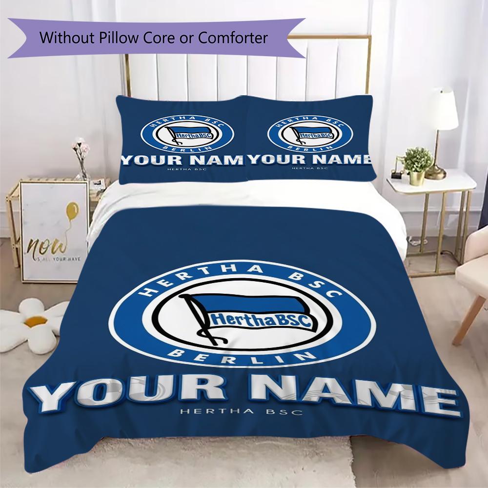 Custom Name Hertha BSC Pattern Bedding Uilt Set Uilt Cover Pillowcase Home Decoration Birthday Gift (1*duvet Cover+2*pillowcase Without Core)