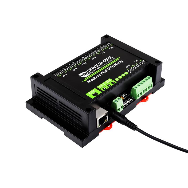 Industrial Grade 8-Ch Ethernet Relay Module Ethernet PoE Port Communication Modbus Protocol PoE Power Supply Waveshare