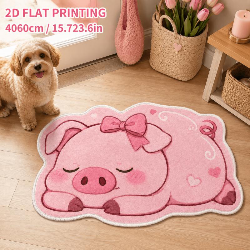 Cute Piggy Alien Patterned Carpet Soft and Easy to Clean Bedside Rug for Bedroom Bathroom Door Mat Home Decoration