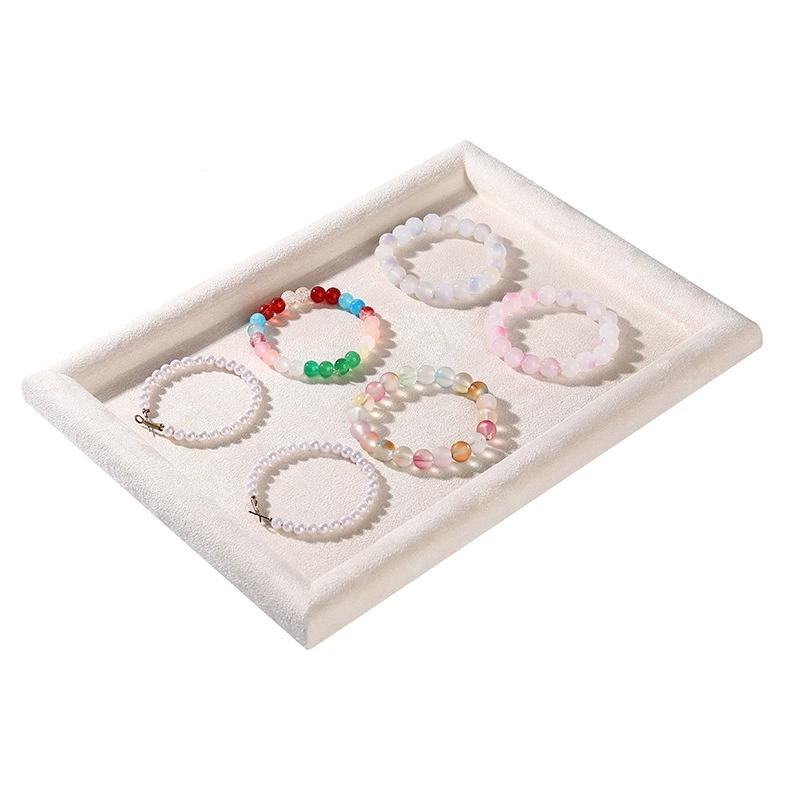 Elegant Beige Velvet Jewelry Display Tray Necklace Bracelet Earrings Ring Storage Viewing Trays Counter Jewellery Showcase Props