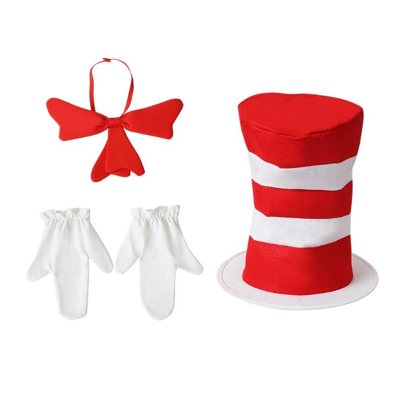 

3pcs/set Red White Stripe Top Hat for Halloween Birthday Party Polyester Cosplay Stage Prop Hat Role-playing Props