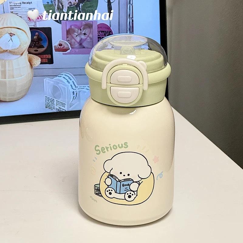 Cute water cup ins large capacity, high value, simple and portable student stainless steel thermos cup, straw Bingba cup