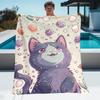 Cute Little Cat with Floral Pattern Flannel Printed Blanket Suitable for All Seasons Suitable for Living Room Office Sofa Travel