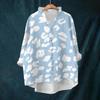 Women's Loose Ruffled Retro Floral Print Stand Collar Long Sleeve Cotton And Linen Top