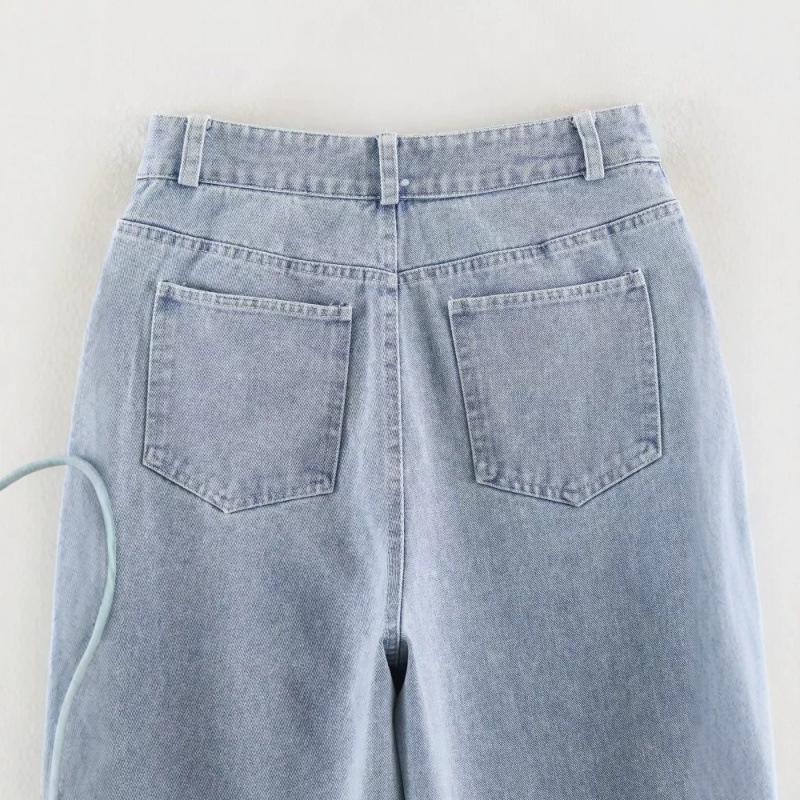 2026 Summer European & American Style High-Waist Cutout Denim Straight-Leg Pants