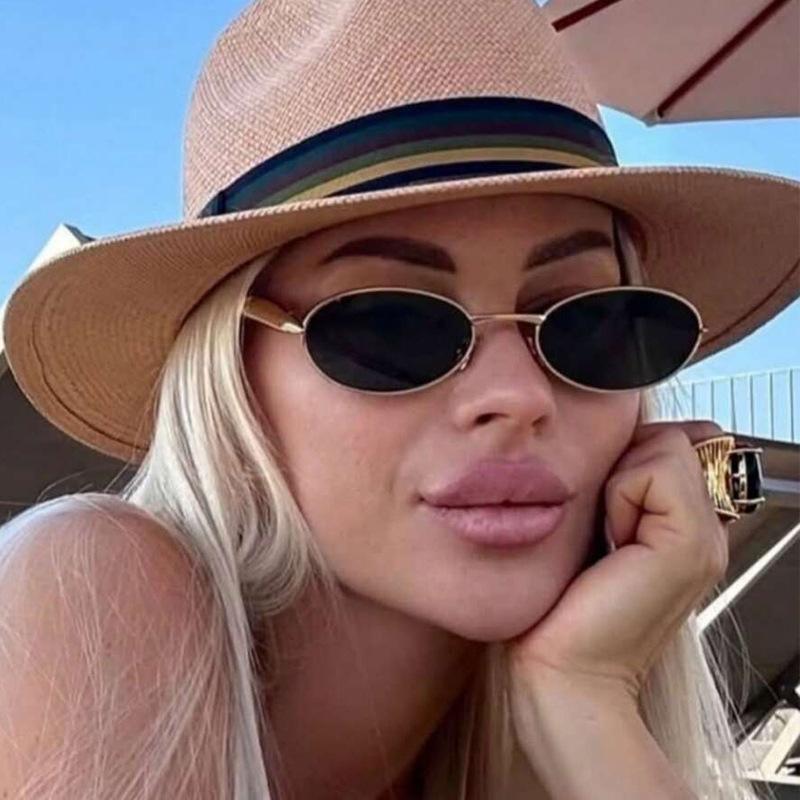 New Oval Sunglasses For Women Men Trendy Metal Frame Sun Glasses Classic Shades Uv400 Small Oval Black Sunglasses