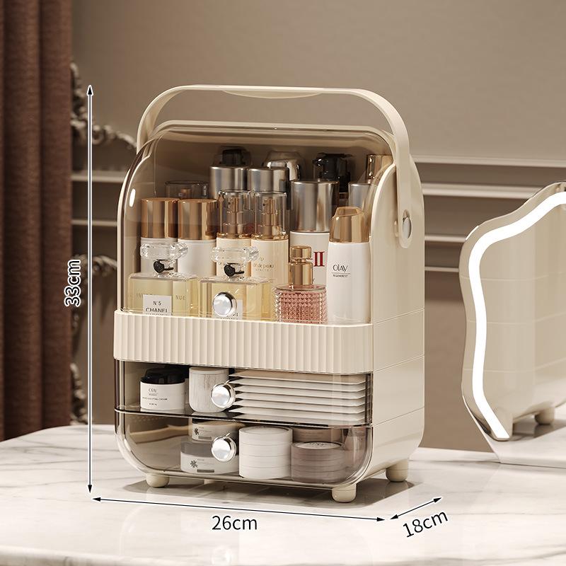 Large Capacity Dustproof Cosmetic Storage Box with Desktop Drawer for Skincare and Makeup
