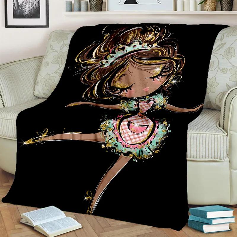 Cute Ballet Girl Ballerina Fairy Cartoon Blanket,soft Throw Blanket for Home Bedroom Bed Sofa Picnic Office Cover Blanket Kids