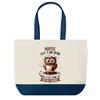 Tote Bag - PLANETEE - Maryse Chouette Grain - Coton 40x45 Cm - Fond Bleu Motif Chouette - Fabriqué En France