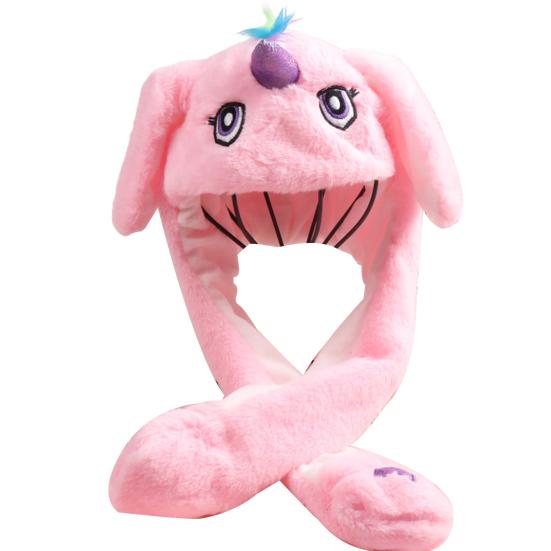 Funny Plush Rabbit Hat Cute Ear Moving Jumping Hat LED Light Up Winter Animal Cap for Women Girls Christmas Party Cosplay