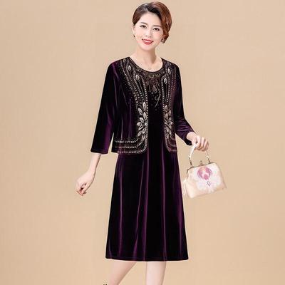 XUEXI Βελούδινο Φόρεμα Δύο Τεμαχίων για Γυναίκες Μέσης Ηλικίας