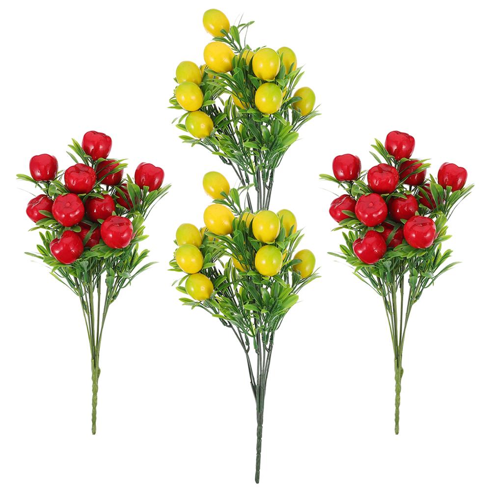 4 Stück Künstliche Äpfel Zweig Künstlicher Zitronenstiel Künstliche Fruchtzweige zur Vasenfüllung Künstlicher Apfelbaumstiel