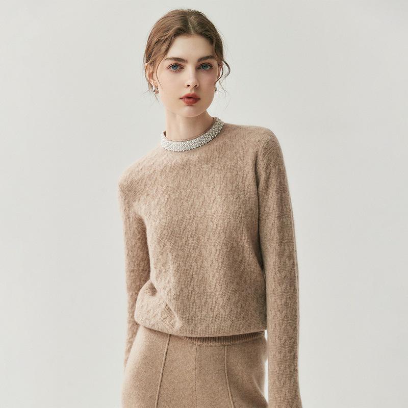 RX|2025 Light Luxury Cashmere Sweater: Women's Diamond Jacquard Round Neck Knitwear
