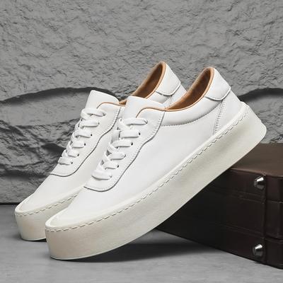 Fashion Men Casual Thick Bottom Minimalist Shoes 2025 New Breathable Korean Flat Vulcanized Shoes Casual Leather Outdoor Walking Shoes