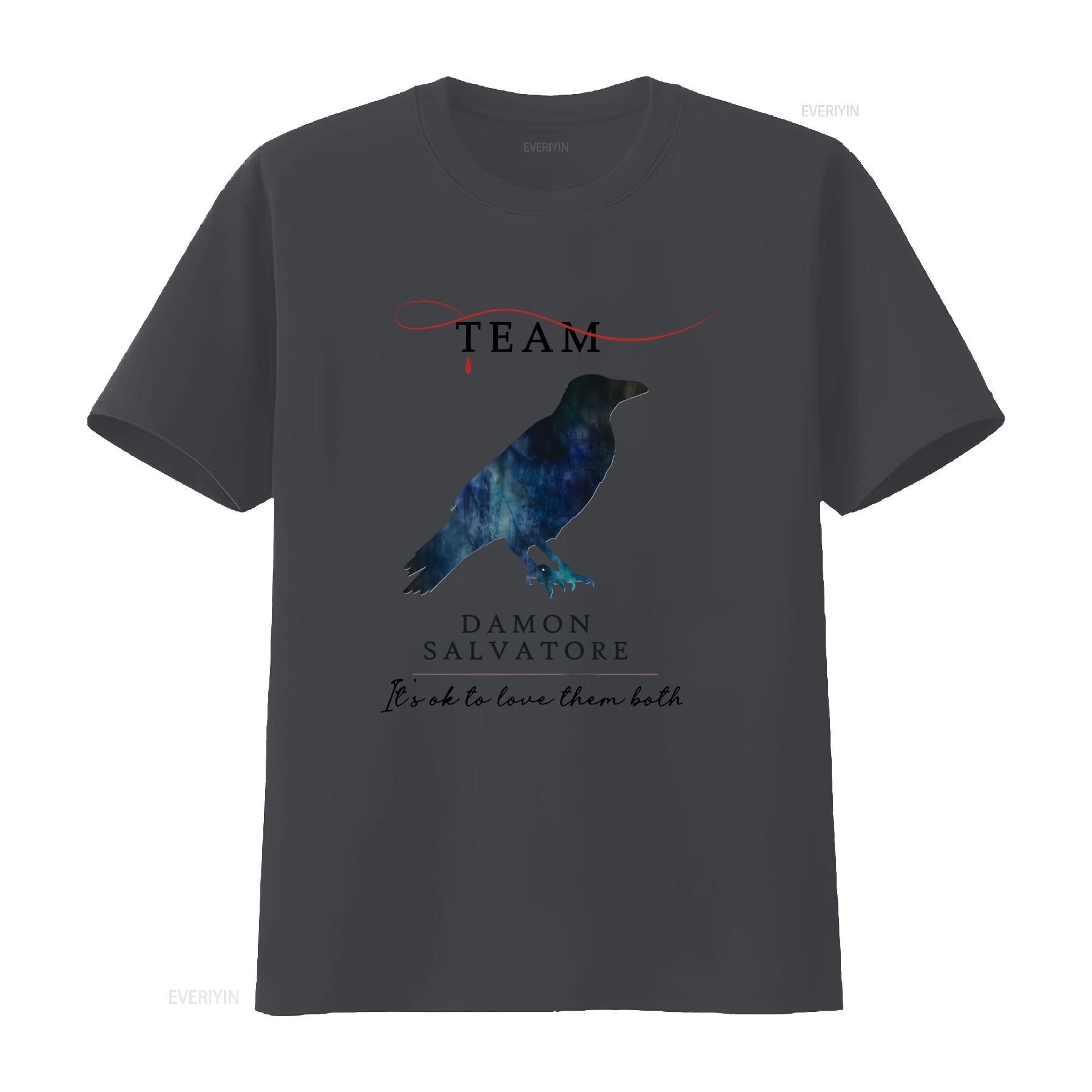 

Team Damon t shirt salvatore hello brother vampire diaries vintage Washed streetwear Stylish Unisex Soft Breathable Casual 4XL