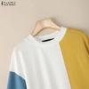 ZANZEA Women Casual Round Neck Long Sleeve Patchwork Pullover Thin Sweatshirt