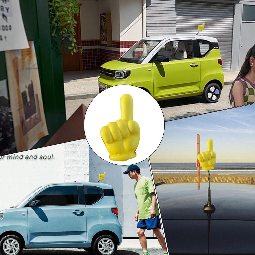 Yellow Index Finger Antenna Topper Ball, Hand Gesture Car Antenna Ball, EVA Foam Car
