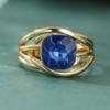 Luxury Vintage Inlaid Square Blue Synthetic Zirconia Golden Ring for Women Fashion Charming Banquet Occasion Jewelry Accessories