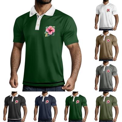 Men's Three Button Printed Lapel Short Sleeve Shirt Top