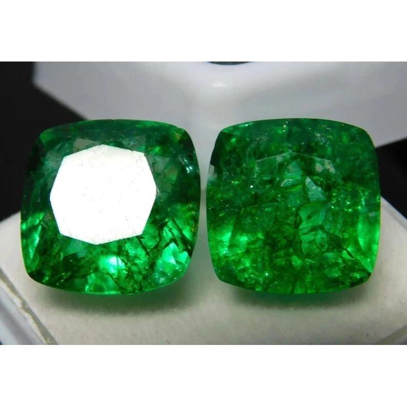 Natural Colombian Green Emerald Cushion 9 Ct Pair Certified Stunning Gemstone