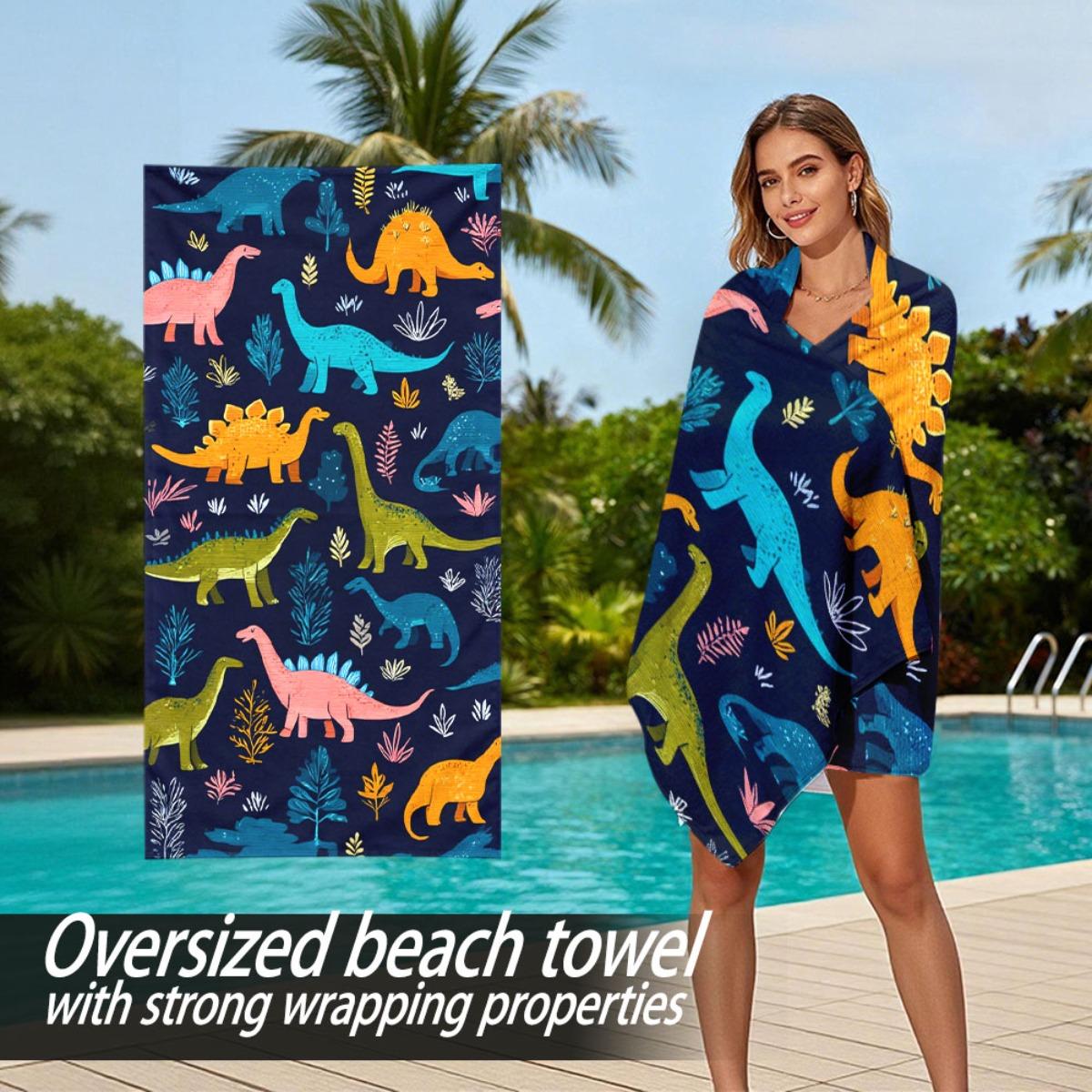 

Children s Interest Dinosaur Theme Pattern polyester microfiber beach towel is highly absorbent, suitable swimming beach outings W40*H60(CM)