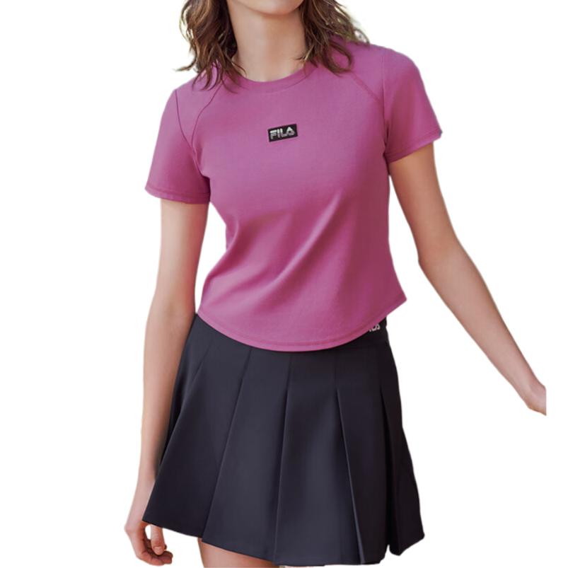FILA Original Fashion Comfortable Soft Solid Color Slim Fit Short Sleeve Raglan T-Shirt Women Tops Brick-Red F51W529104F-WI